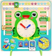 Newdvmmss Educational Wooden Clock for Kids - Learn Time, Dates, Seasons, Weather & Develop Hand-Eye Coordination - 1 x Clock Toy