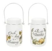 Ganz H9 Thanksgiving Light Up Glass Mason Jars 3x5.25in ER66247 2-pc Set