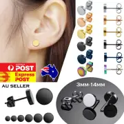 1Pair Flat Disc Round Clasp Ear Stud Earrings Stainless Steel Men Jewelry3-14m