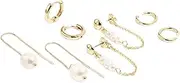 [Lovisa] Gold Plated Freshwater Pearl Threader Huggie Earrings 4-Pack I Hypoallergenic I Elegant, Stylish, Trendy | Ideal for Special Events |, One Size, Cubic Zirconia, Cubic Zirconia