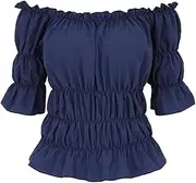 Hengzhifeng Steampunk Renaissance Blouse Women Half Sleeve Boho Off Shoulder Peasant Shirt