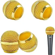 4pcs Metal Microphone Power Heads, Microphone Metal Head with Sponge Compatible with SM58 Microphone (Gold)