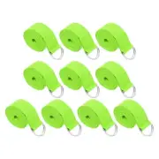 10Pcs 6 Feet Cotton Yoga Strap Belt Stretch Bands with D-Ring Buckle, Lime Green