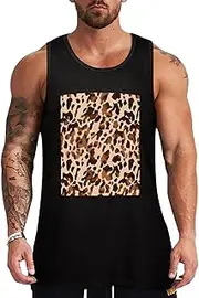 [NQHJT] Men Tank Tops Brown Cow Print Pattern Sleeveless T Shirts for Men's Fitness Quick Dry Gym Tank Top for Men