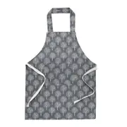 2Pcs Women Kitchen Geometric Printing Cotton Linen Oil-proof Cooking Apron Gray bottom tree