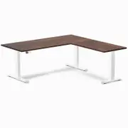 Desky L-Shape Sit to Stand American Rustic Pine Softwood Desk 1800x1750mm White Height Adjustable Leg