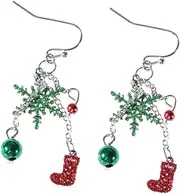 [HAPINARY] 2pcs Women's Christmas Earrings Red Socks Green Snowflake Pendants Earrings for Holiday Present