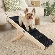 iPetba Adjustable Dog Ramp Folding Portable Wooden Pet Ramp for Small Dogs 31.5" Long from 9.5" to 18.5" with Non-Slip 5 Paw Traction Mat Doggie Cat Ramps for Bed Car Sofa Couch (Up to 50 Lbs)