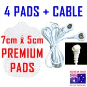 TENS EMS ELECTRODE PADS CABLE - 2.35mm JACK to 3.5mm SNAPS + 7cm x 5cm x 4 PADS