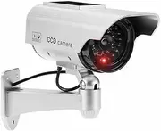 JUSTOP Dummy CCTV Camera Outdoor/Indoor, Fake Security Cam Waterproof With Reality LED Light Solar Or Battery Powered - Silver