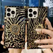 For iPhone 13 Pro Max 12 11 XS XR Glitter Bling Gold Leopard Case w/ Ring