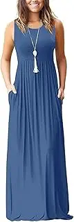[AUSELILY] Women's Loose Plain Maxi Dresses Casual Long Dresses with Pockets,Beja Blue,L