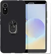 FZZSZS Case for ZTE Optus X Sight 3 (6.0") + Screen Protector Tempered Glass,Soft Gel TPU Silicone Protection Cover with Black Kickstand 360 Ring Holder Black Phone Case