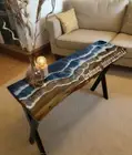 Blue Ocean Wave Epoxy Dining Table top, Epoxy Resin table, Walnut Epoxy table