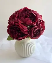 Peony Rose Bouquet Burgundy Red Faux Silk Flowers Pre Made Flower Bouquet Posy