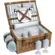 Picnic Basket Set for 2 Persons, Willow Hamper with Large Insulated Cooler Co...