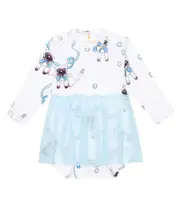 [Mini Rodini] Mini Rodini Baby cotton and tulle cat print dress M 3 white