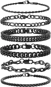 [XIANNVXI] 6 Pcs Stainless Steel Bracelets for Men Women Cuban Link Bracelet Rope Paperclip Chain Bracelets Set 7.5/8.3/9 Inches Mens Metal Bracelets