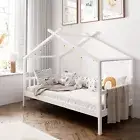 Oikiture Bed Frame Wooden Base Kids Single Timber House Beds White