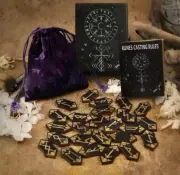 25Pcs set Wooden Runes Stone Runas Piedra for Divination Natural Carved