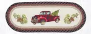 Braided Jute Hand Stenciled Oval Table Runner. Earth Rugs. RED CHRISTMAS TRUCK