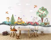 African Animal Transportation Car Trucks Removable Nursery Wall Decal Sticker
