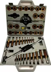 Pro 45pc 1/4"-1" TIN Coated Metric SAE Thread Tap Die Set Threading Repair Kit