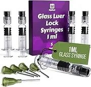 3 Pack Borosilicate Glass Luer Lock Syringe 1ml Capacity Reusable Glass Syringes - Use for Arts and Crafts, Thick Liquids, Oils, Vet, Glue, Lab, Ink with GA Blunt Tip Pet Safe Needles