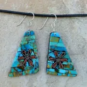 Native American-Santo Domingo-Large Mosaic Inlay Turquoise Earrings-Warren Nieto