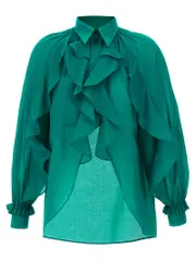 [Alberta Ferretti] Alberta Ferretti-Ruffled Shirt And Ruffles Camicie Verde-Donna 40IT Green