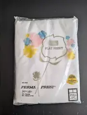 Vintage Sears Perma Prest Percale No Iron WHITE Flat Sheet New Sealed