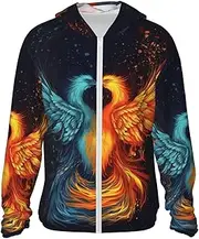 [BWLHJKE] Men's Sun Shirts UPF 50+ Fire and Water Phoenix Sun Protection Hoodie Lightweight Long Sleeve Rash Guard