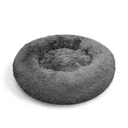 Dog Pet Cat Calming Bed Warm Plush Round Nest Comfy Sleeping Bed Dark Grey 90cm