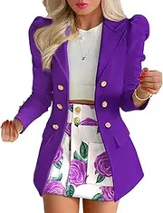 [Generic] Fashion Two Piece Sets for Women Floral Open Front Blazers Business Casual Skirts Matching Short Set Bussiness Outfits Chic
