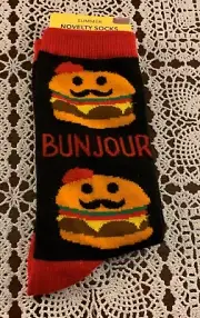 JoAnn Brand Bunjour Hamburger Ladies Crew Socks Shoe Size 4 to 10 Black Red New