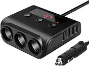 IsMwav TR12 Car Lighter Triple-Evaporator with Switch Voltage Display 4 USB Car Lighter 120W Charger Easy to Use Black