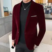 Autum Velvet Wedding Dress Coat Mens Blazer Jacket Fashion Casual Suit JacketStage DJ Men's Business Blazers Veste Costume Homme wine red XXXL