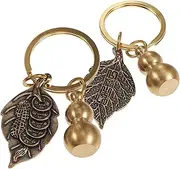 [CATIEBYE] 2pcs Vintage Gourd Keychain Pendants Chinese Style Charm Keyring Feng Shui Leaf Design Decorative Keychain for Luck and Wealth for Bags and Keys
