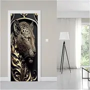 Door Stickers Golden Animal Door Sticker 3D Nordic Modern Art Home Living Room Bedroom Decor Mural Waterproof(A,77x200cm)