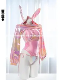 在飛比找蝦皮購物優惠-性感賽博粉色炫彩鏤空兔女郎溫泉泳衣套裝比基尼攝影會
