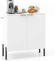 Giantex Modern White 2-Door Buffet Cabinet, Sideboard Cabinet with Anti-Tipping Kits & Adjustable Hinges, Kitchen Storage Cabinet for Dining Room Living Room Entryway (White, 70 x 37 x 78 cm)