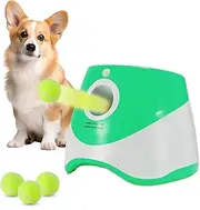 Automatic Dog Ball Thrower Launcher with 3 PCS Tennis Balls(2 inch),Adjustable Thrower Distance 10-30 FT,Interactive Dog Fetch Machine Toy for Small and Medium Dogs Portable (Grass Green)