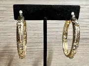 Designer Napier Textured Nickel Free Gold Tone & Crystal Hoop Earrings