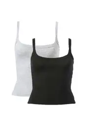 [Supre] Supre - Multipack 2pk Riri Scoop Neck Tank - Black/grey marle L Black/Grey Marle