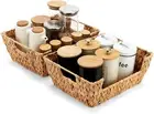 Water Hyacinth Wicker Basket 2 Pack With Handles-Pantry Storage and Organization