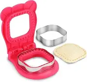 Junejour Sandwich Press Uncrustables for Kids 4 inch Round Shape Sandwich Cutter and Sealer, Crustless Sandwich Press Mold Cookie Bread Pancake Maker for Boys Girls Lunch (B - Square 4 - Rose Red)