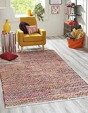 [Aizza Trends] Indian Handmade Braided Multi Chindi Cotton Area Rug-Floor Carpet Rug-Bed Side Runner Rug-Doormat Rug - 6 x 7 Feet (180 cm x 210 cm)