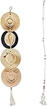 2 Pieces Adjustable Macrame Hat Hanger for Wall with Wood Bead, Bohemian Hanging Cowboy Hat Rack Organizer, Hand Weaving Cap Holder Storage for Wide Brim Western Decoration (Beige)
