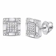 10kt White Gold Mens Round Diamond Square Cluster Stud Earrings 1/6 Cttw
