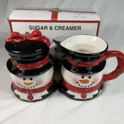 Lincolnshire Christmas Snowtails TUXEDO SNOWMEN Sugar & Creamer Set New in Box.